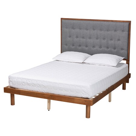 Baxton Studio Bellini Classic and Traditional Grey Fabric and Walnut Brown Finished Wood King Size Platform Bed 237-12639-11889-ZORO